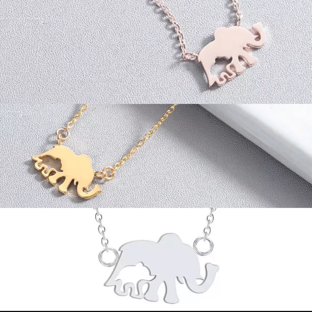 Stainless Steel Mama + Baby Elephant Necklace